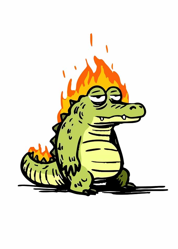 Cartoon Alligator on Fire