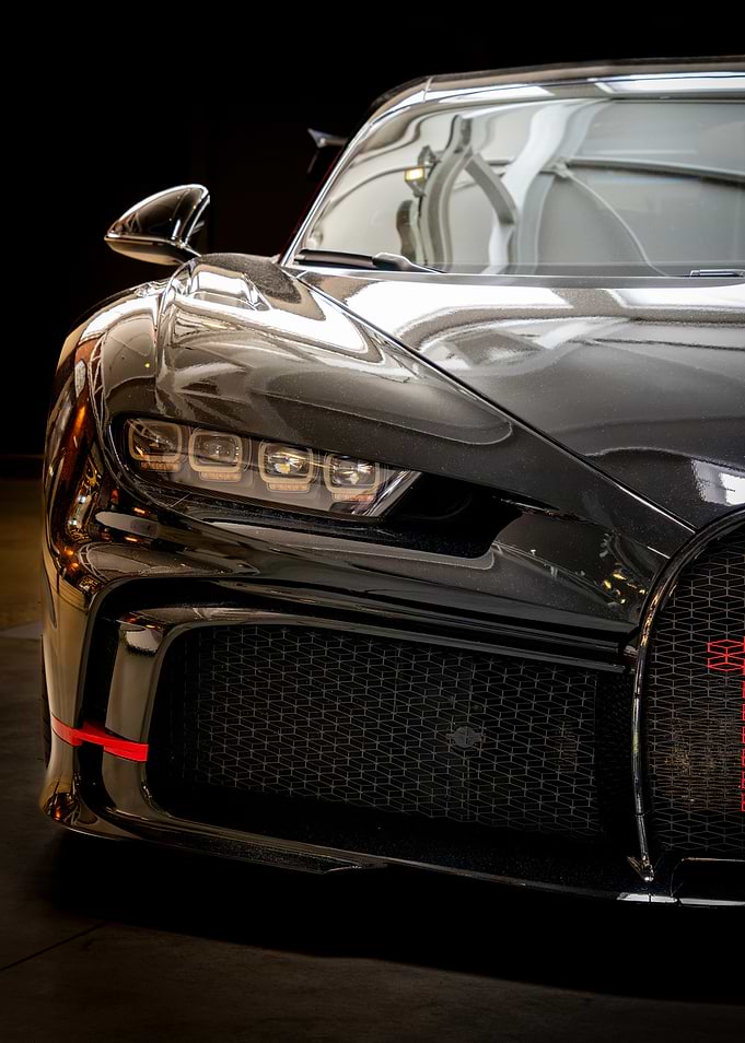 Close-up of a Black Bugatti