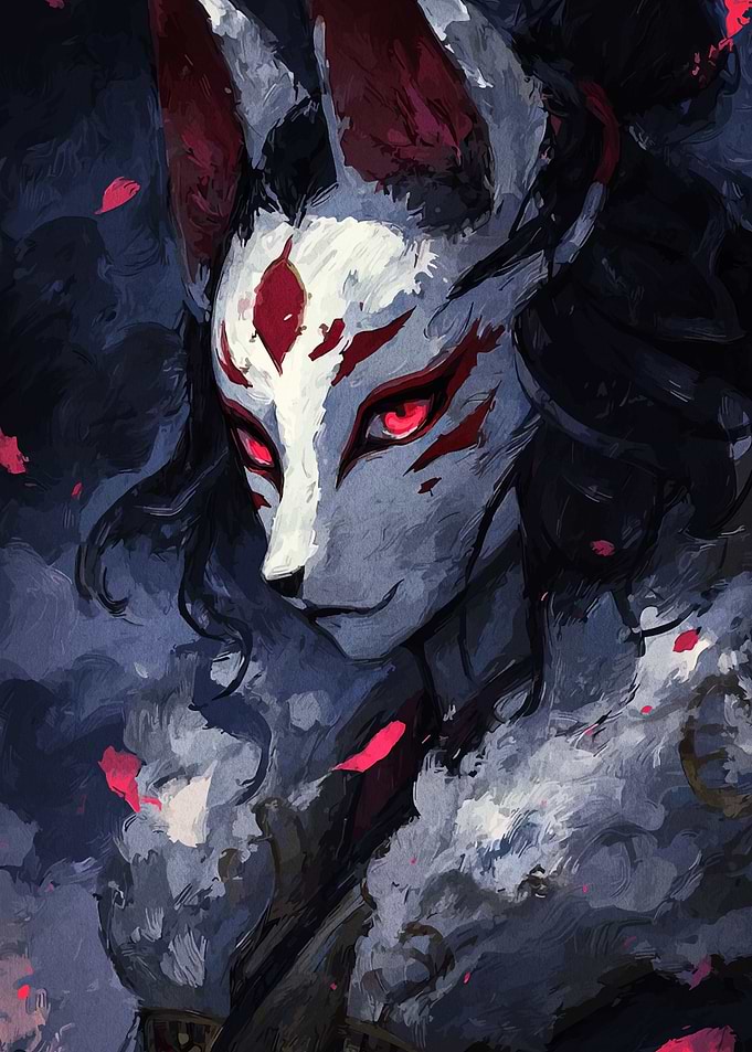 Fox Spirit Portrait with Red Accents