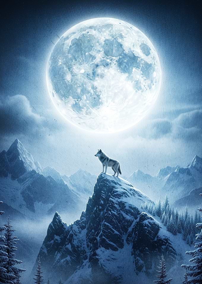 Wolf howling moon