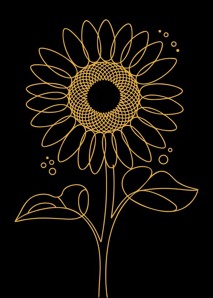 Minimalist Sunflower Line Art on Black