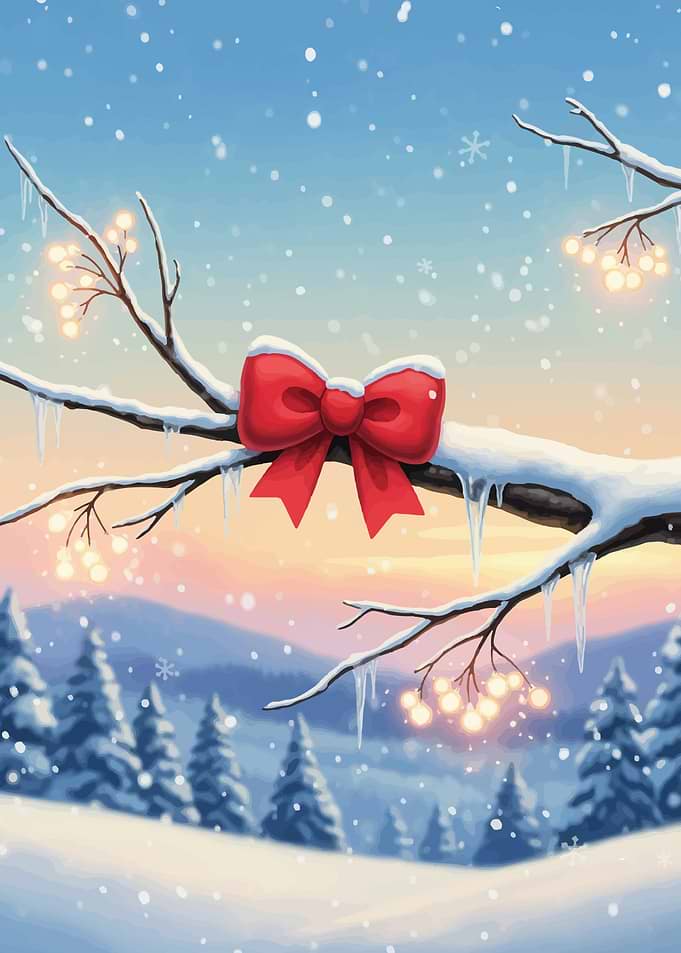 Winter Landscape with Red Bow