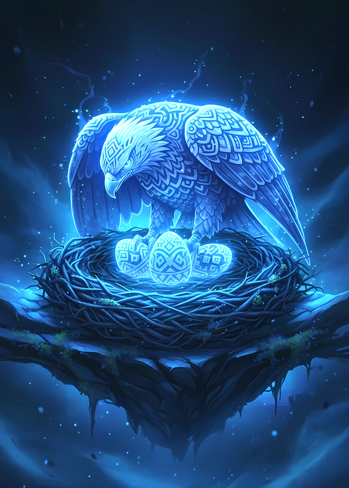 Glowing Eagle Nest with Patterned Eggs