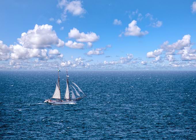 Sailing ship on the open sea