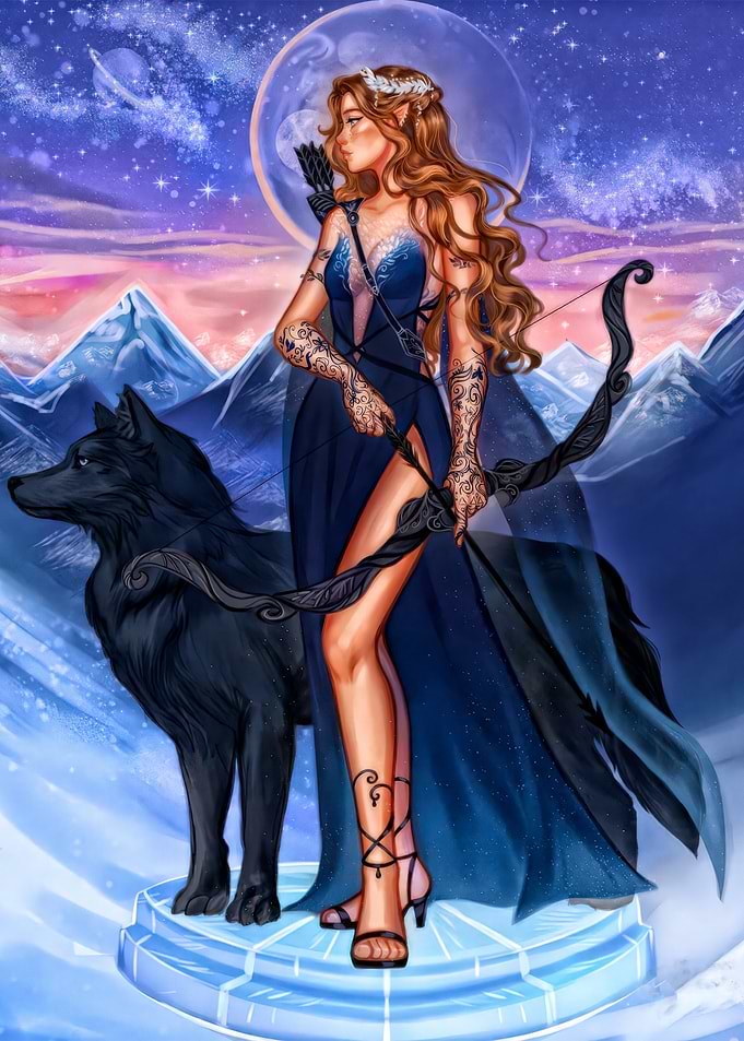 Elf Archer with Wolf in Winter