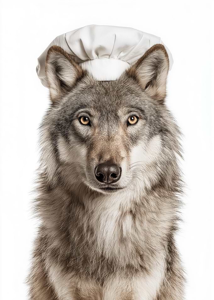Wolf wearing a chef's hat