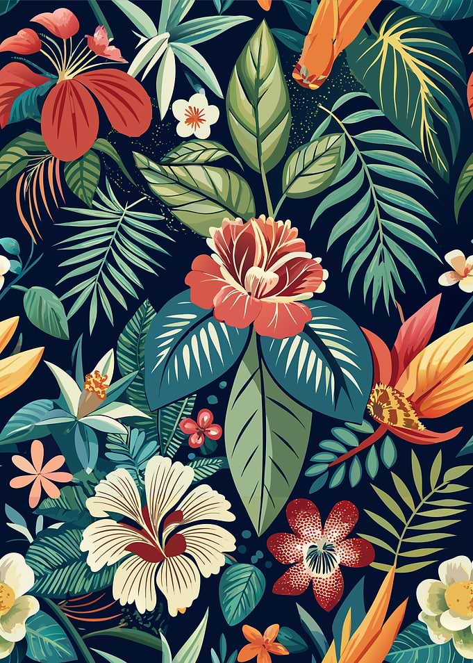 Tropical Floral Pattern on Dark Background
