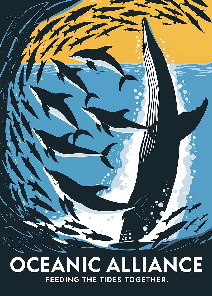 Oceanic Alliance: Whale and Dolphins Illustration