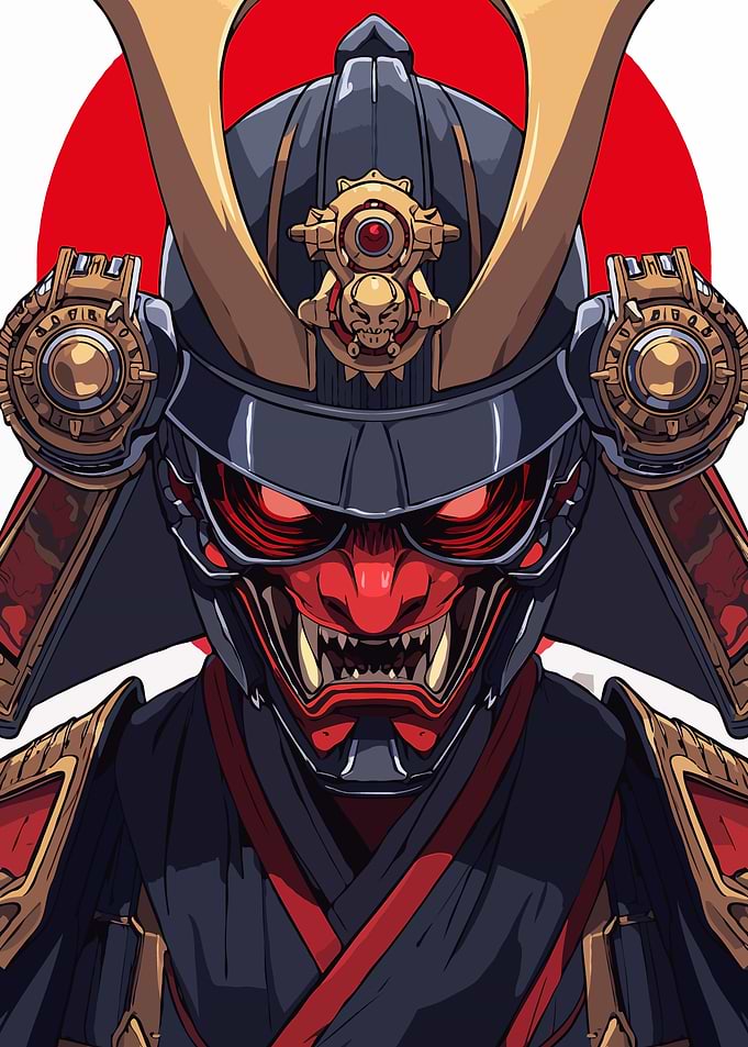 Samurai Warrior with Oni Mask Illustration