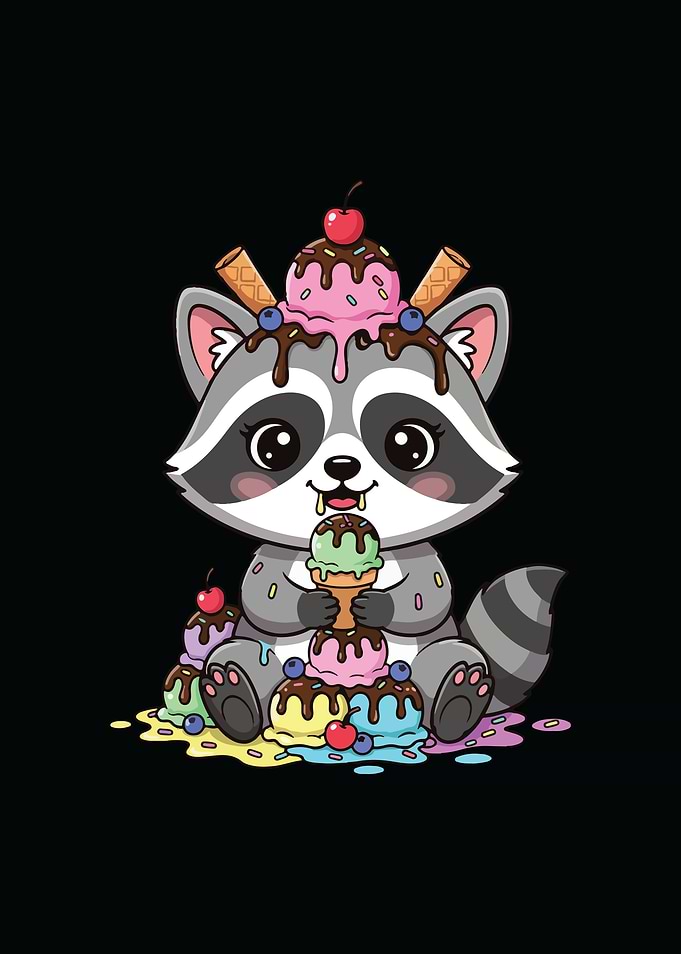 Ice cream raccoon cute animal dripping