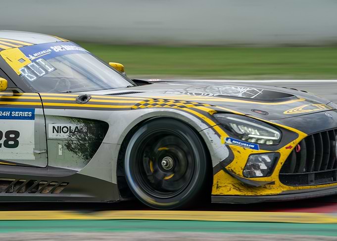 Racing Car in Motion on Track