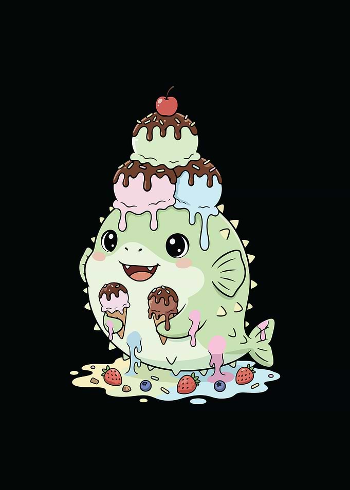 Ice cream pufferfish dripping