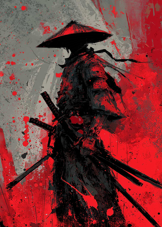 Samurai Warrior with Katana in Red