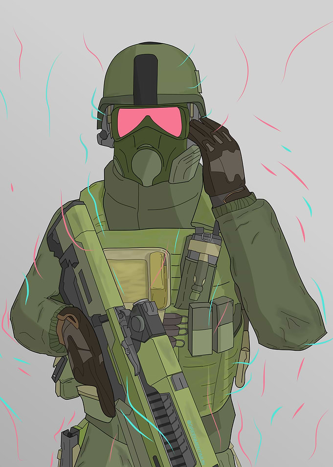 Soldier with Gas Mask and Rifle