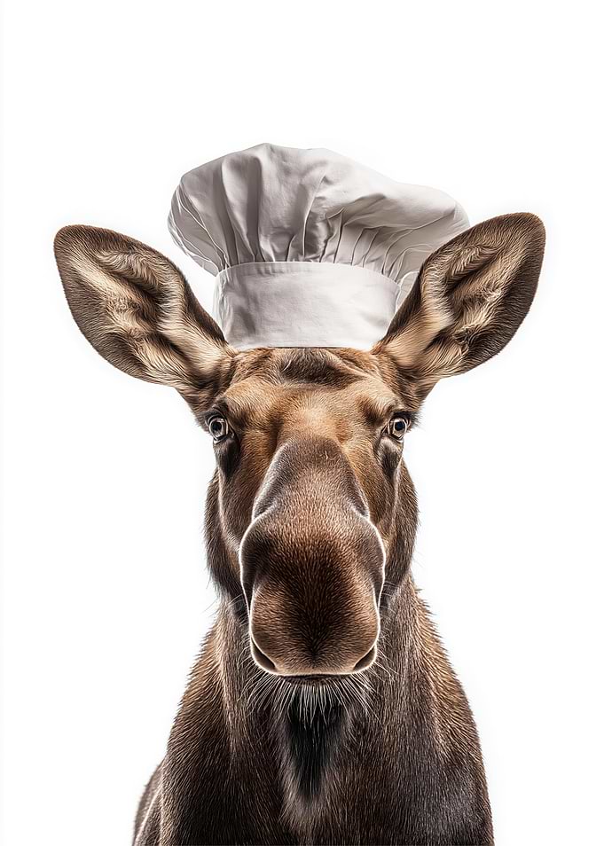 Moose Chef Portrait on White Background