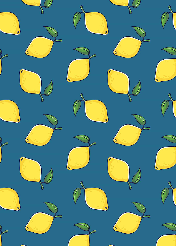 Lemon Pattern on Blue Background