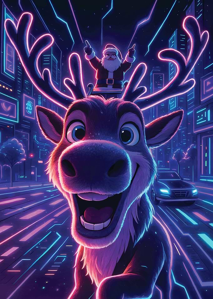 Cyberpunk Christmas Funny Reindeer Selfie Christmas