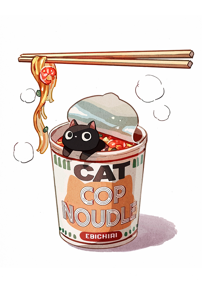 Cat Cop Noodle Cup Illustration