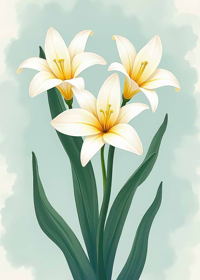 Elegant White Lilies Floral Illustration