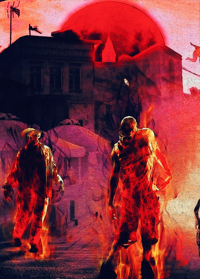 Apocalyptic Zombie Horde Under Red Moon