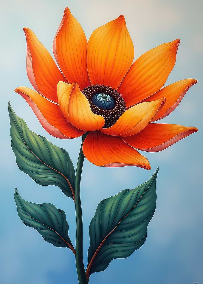 Orange Flower with Green Leaves