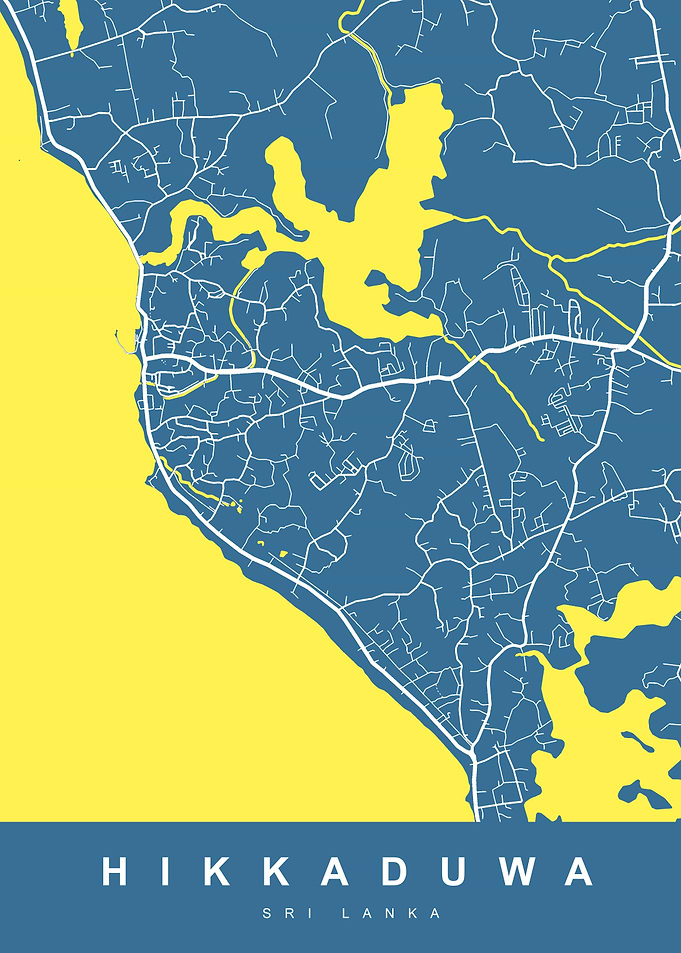 Hikkaduwa, Sri Lanka Map Art