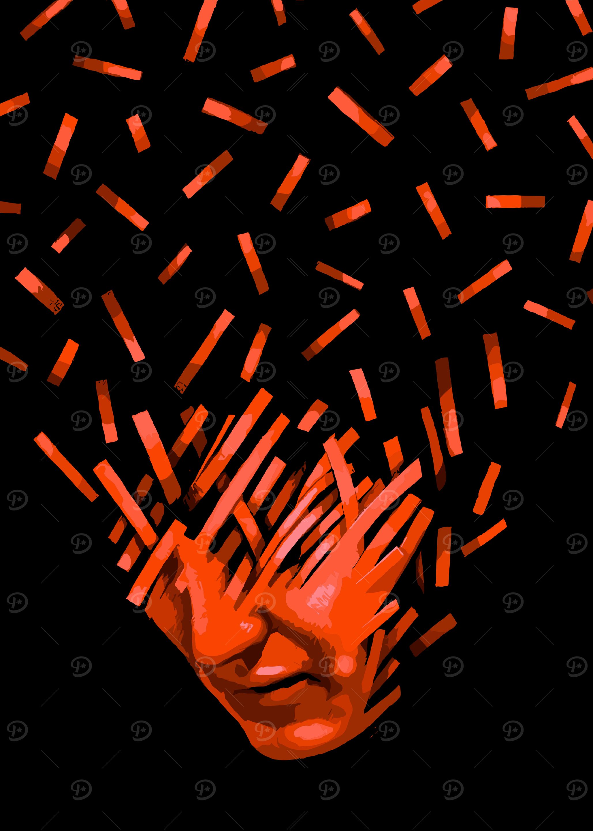 Abstract Face with Falling Rectangles