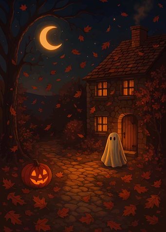 Halloween Night with Ghost and Pumpkin