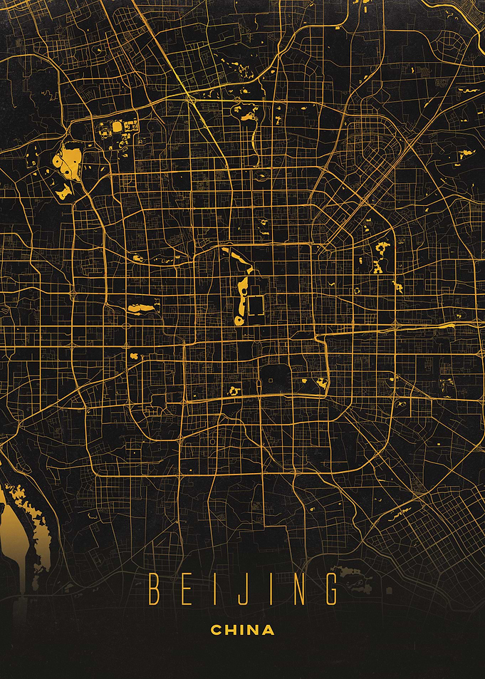 Beijing, China City Map Artwork - Modern Minimalist Street Map of Beijing's Iconic Urban Landscape