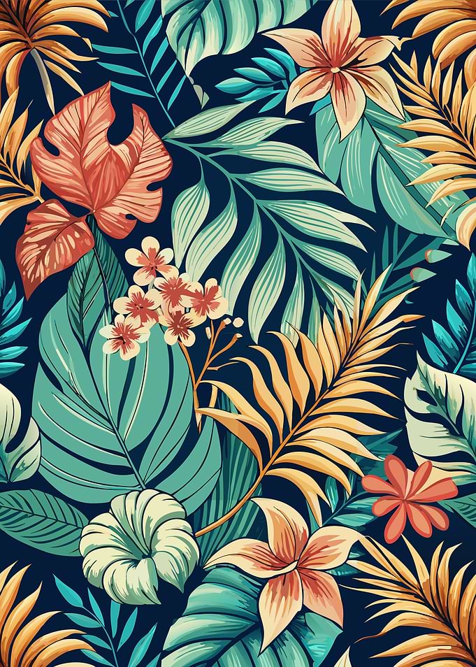 Tropical Floral Pattern with Dark Background