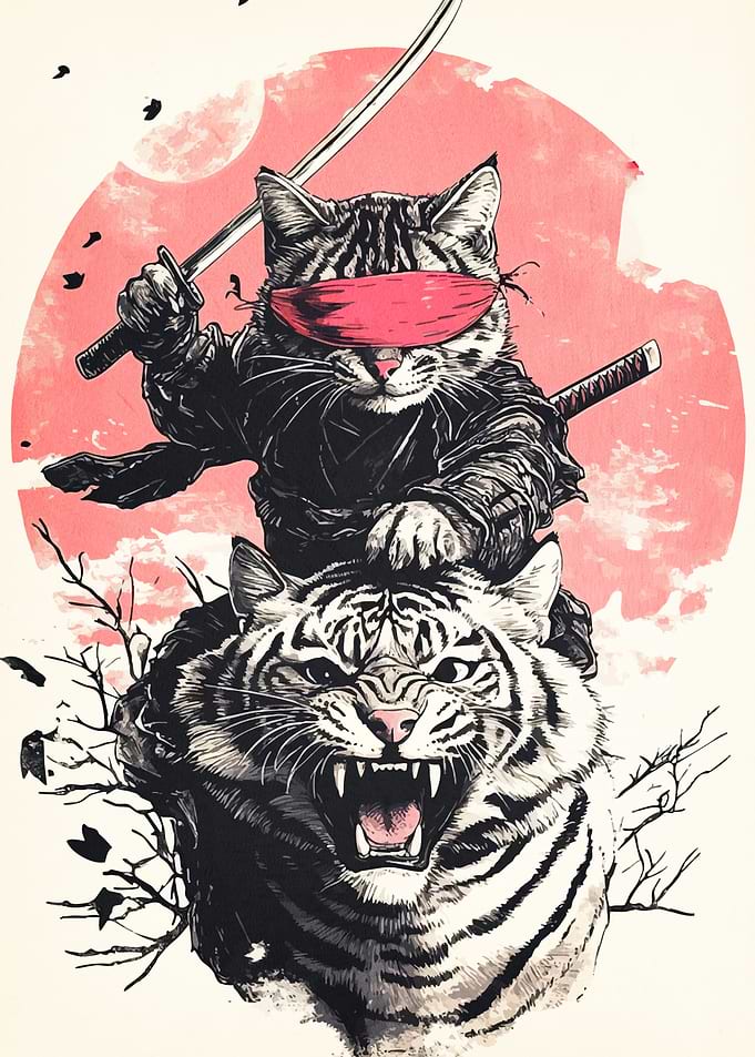 Ninja Cat Riding Tiger