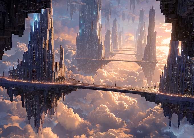 Futuristic Cityscape Above the Clouds