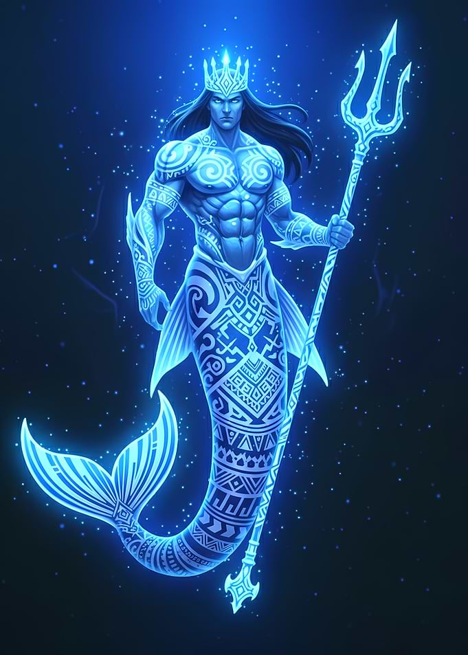 Blue Merman King with Trident