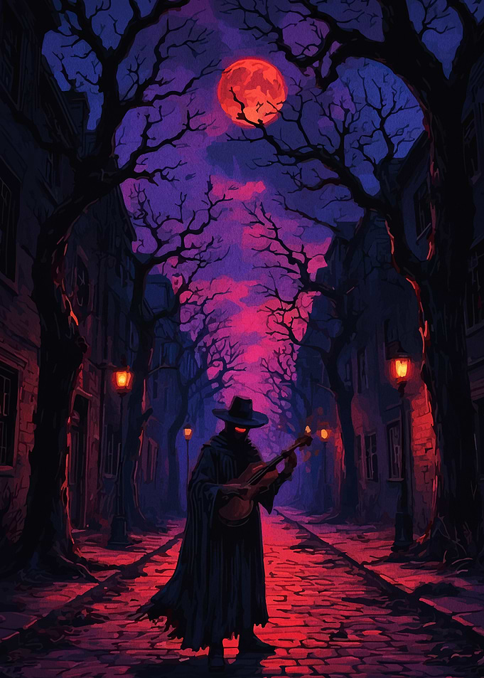 Dark Musician in a Spooky Alley