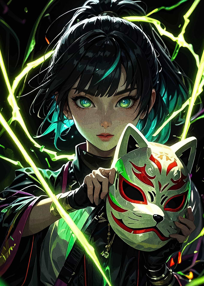 Anime Girl with Kitsune Mask