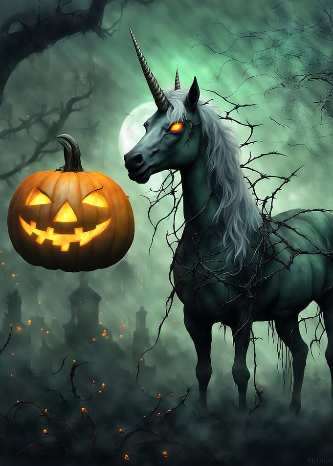 Nightmare Halloween Unicorn with Jack-o'-Lantern