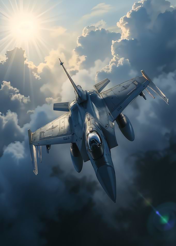Fighter Jet Soaring Through Cloudy Sky