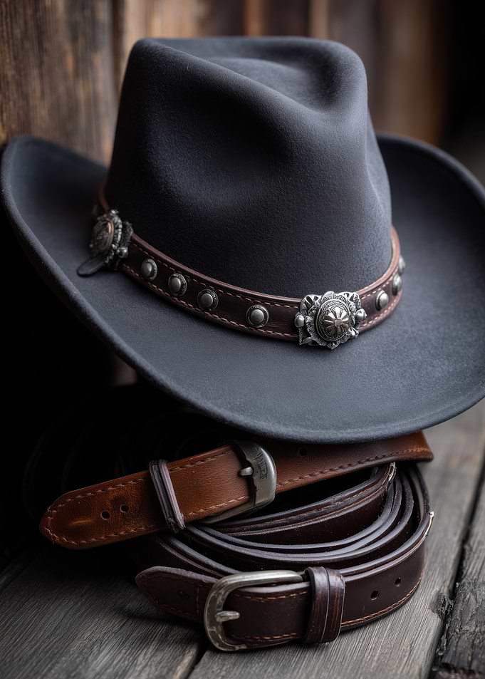 Cowboy Hat and Leather Belts Still Life