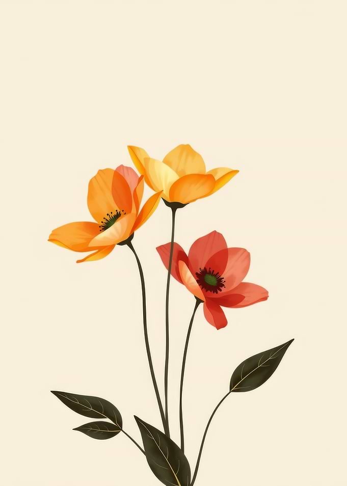 Floral Watercolor Painting with Orange Flowers