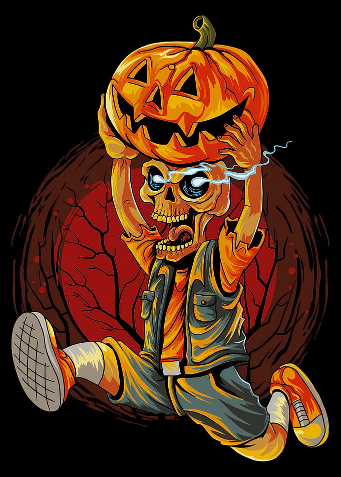 Skeleton with Pumpkin Head