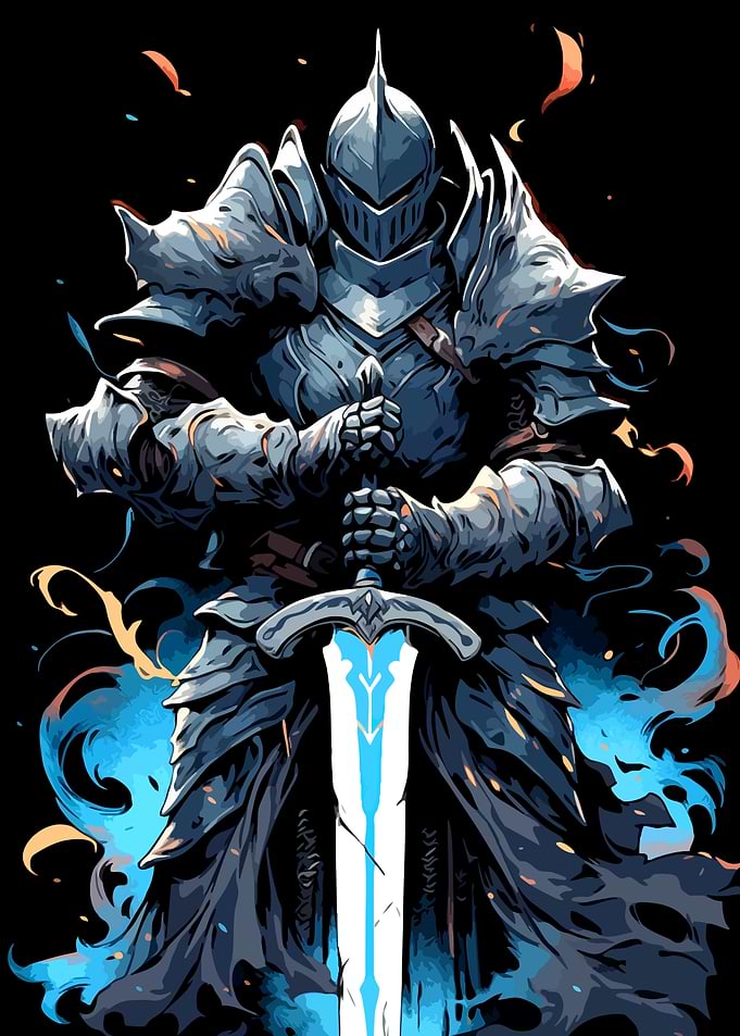 Armored Knight with Sword Digital Art