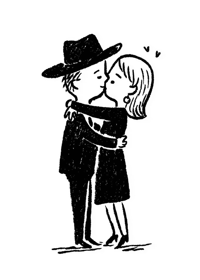 Cartoon Couple Embracing and Kissing
