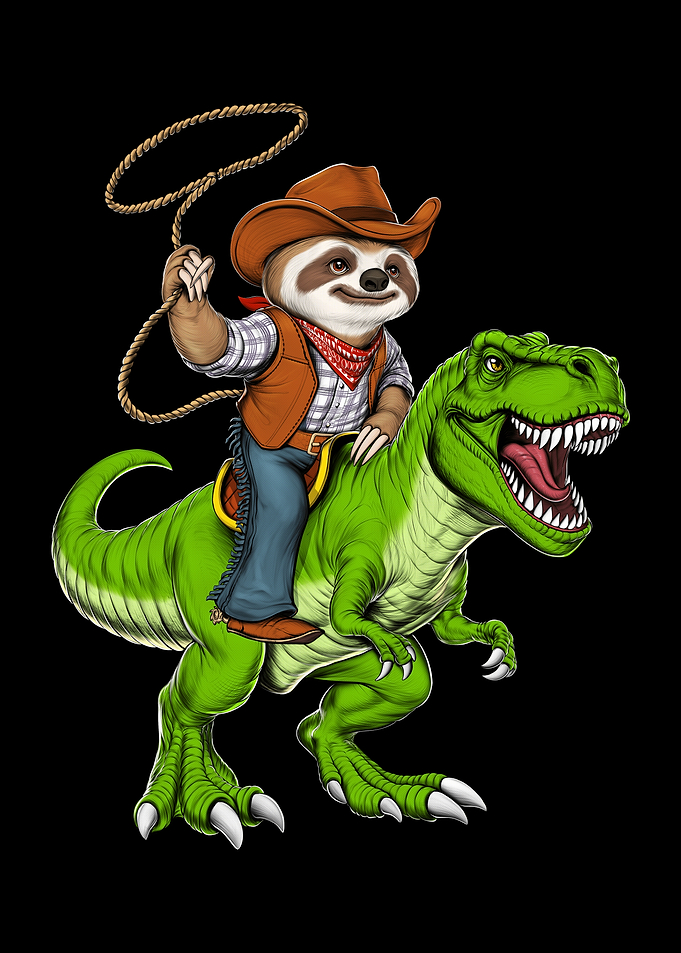 Sloth Cowboy Riding T-Rex Dinosaur