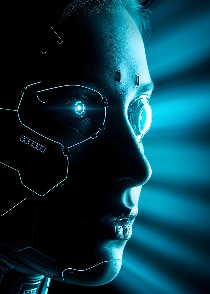 Cybernetic Humanoid Profile in Blue Light