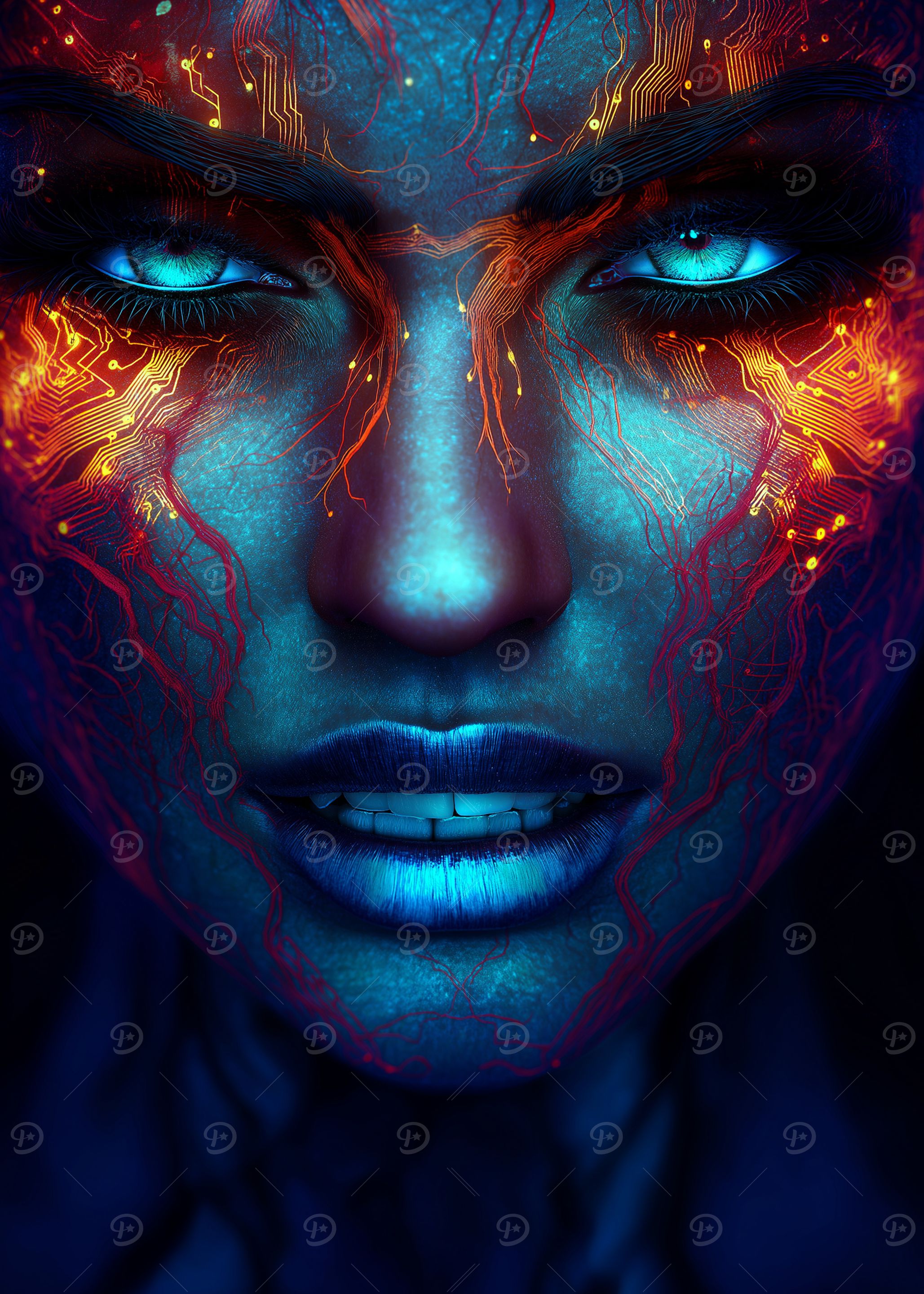 Cyberpunk Woman with Circuitry Face