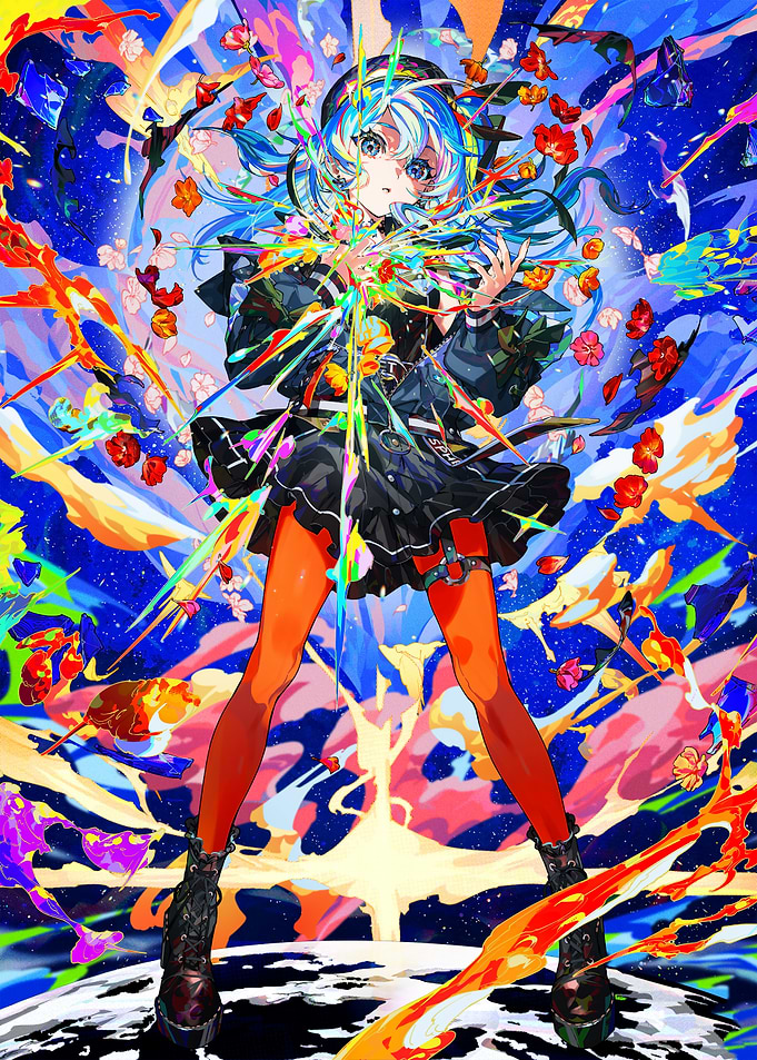 Anime Girl with Colorful Abstract Background