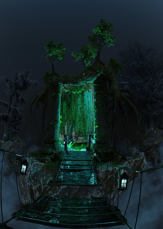 Mystical Island with Glowing Garden