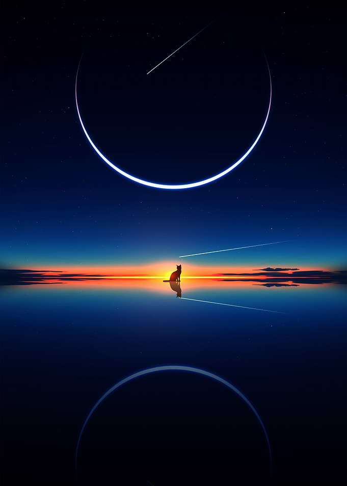 Cat Silhouette Under Celestial Sky