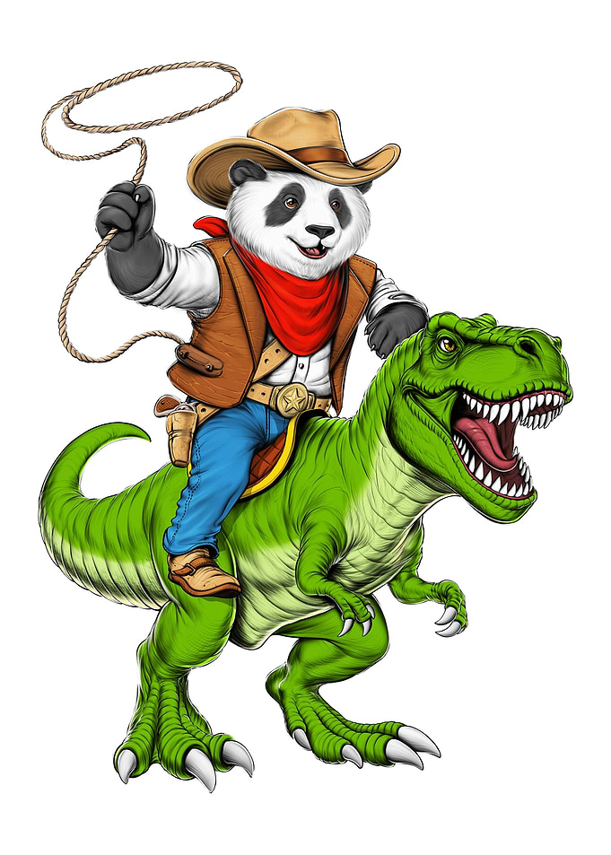 Panda Cowboy Riding T-Rex Dinosaur