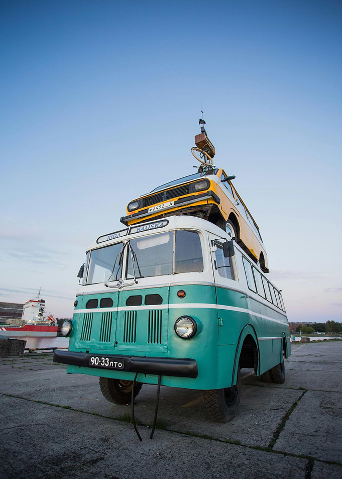 Stacked Vehicles Art Installation